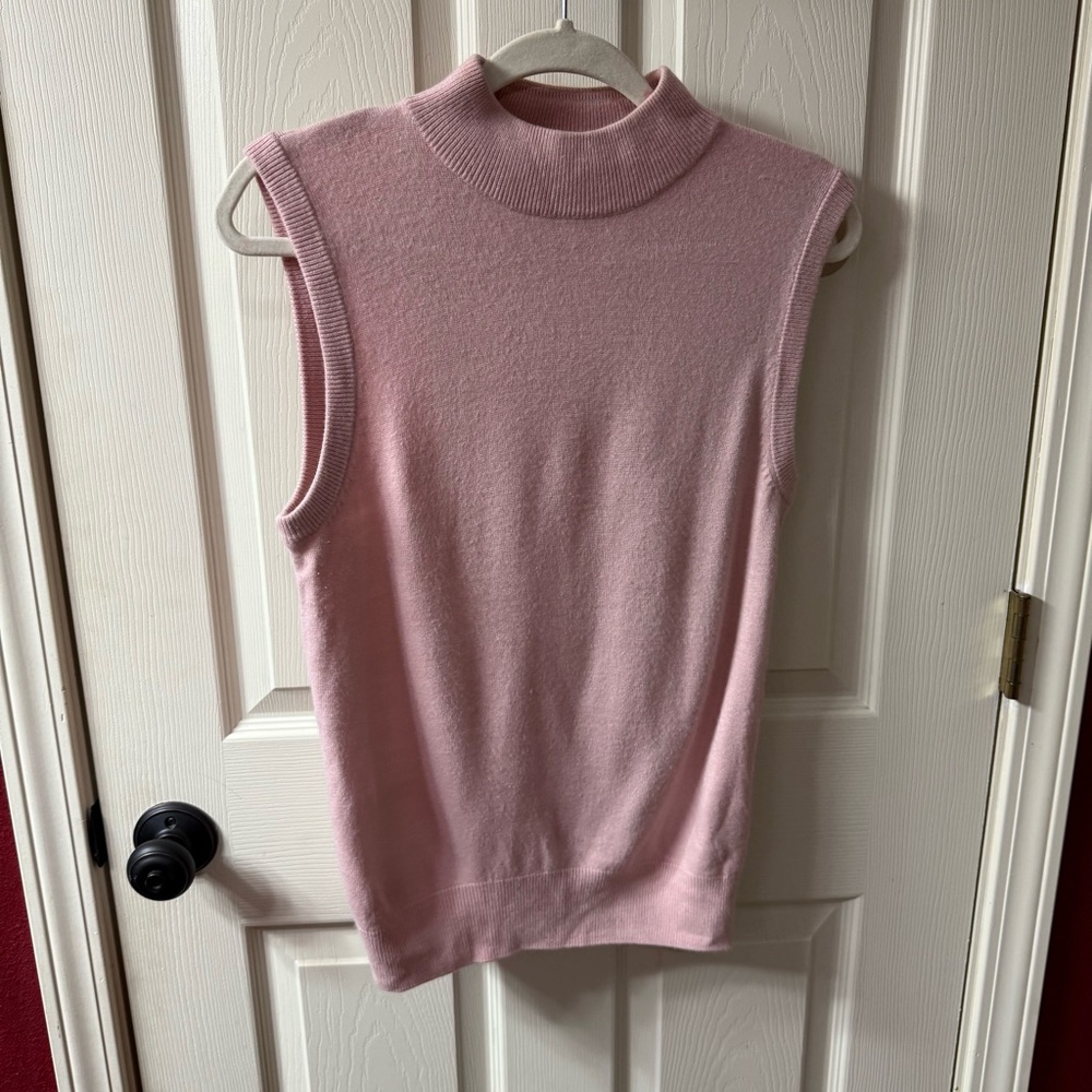 TanJay Women Pink Mock Neck Sleeveless Sweater Vest Knit Top‎ Size M 12 14